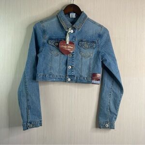 NWT Judy Blue Women’s Light Blue Rhinestone Studded Denim Jacket Size Large